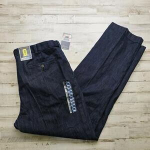 Roundtree & Yorke Comfort Expander Waist Denim Jeans Pants Pleated Men's 38x32